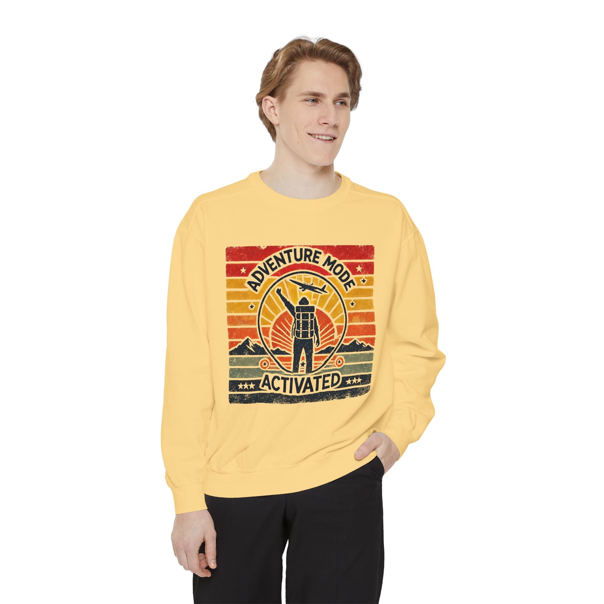 『depound 』mood graphic sweatshirt Adventure Mode Activated | Unisex Garment-Dyed Sweatshirt