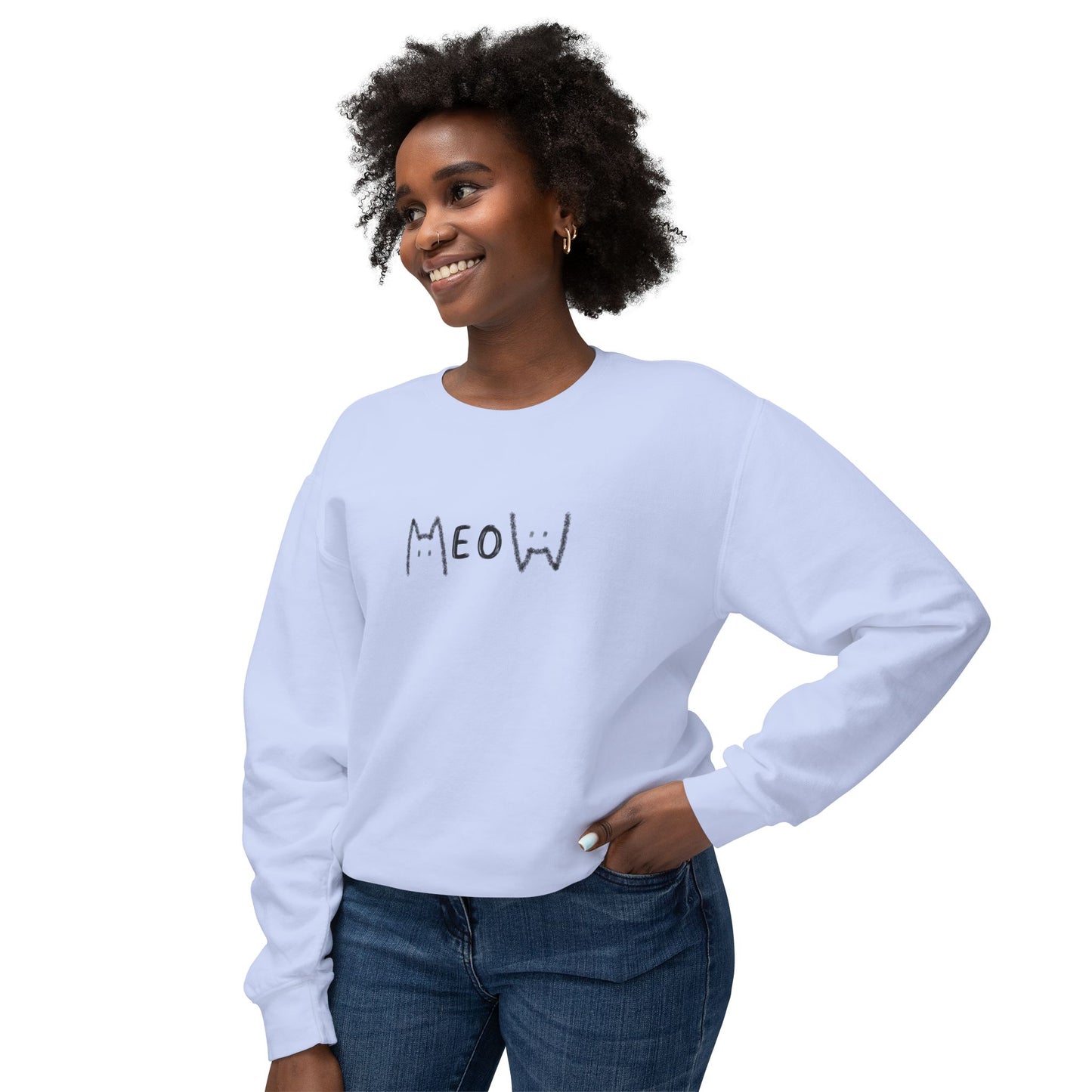 Meow_Unisex Lightweight Crewneck Sweatshirt
